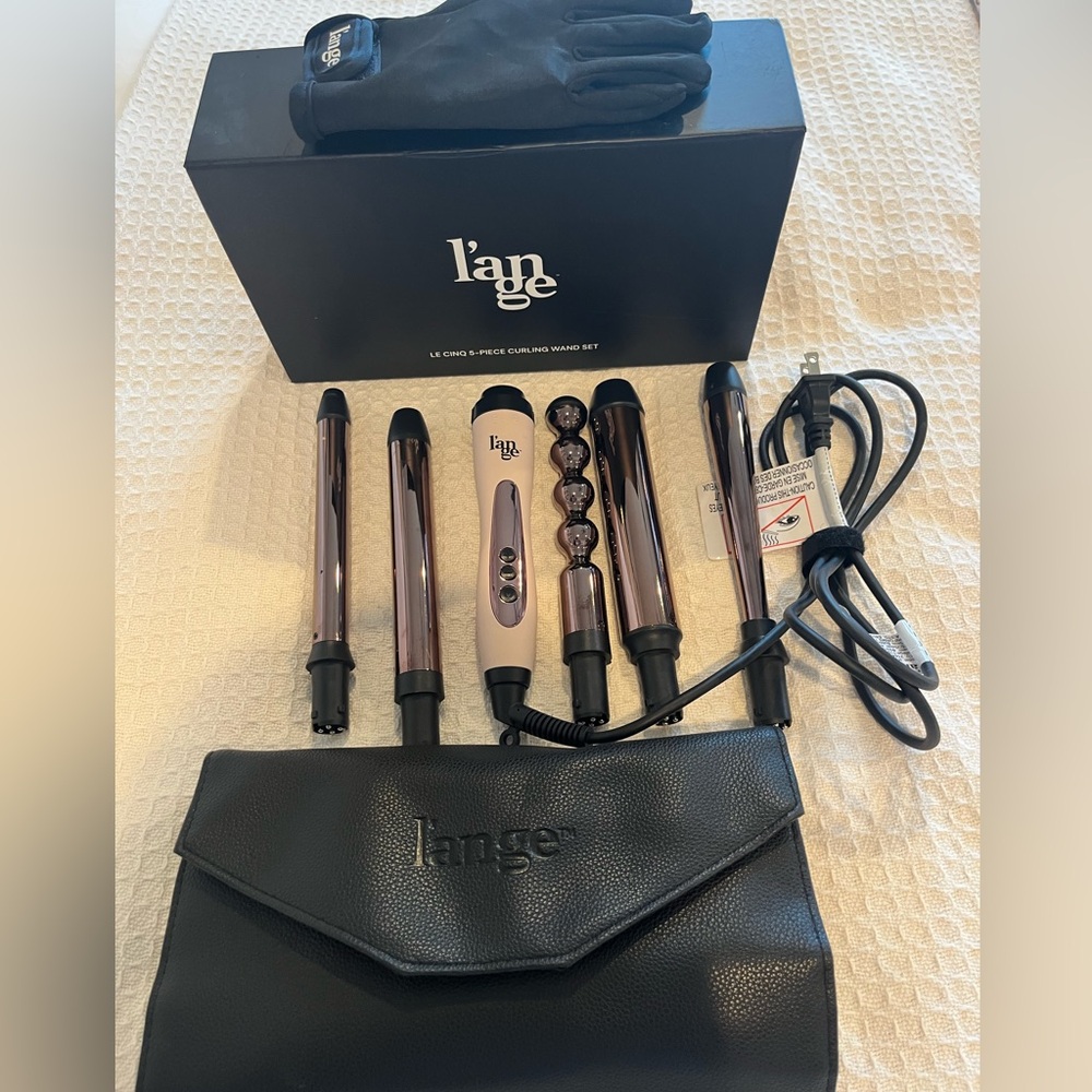L’ange Hair Le Cinq 5 piece rose gold titanium professional curling wand set
